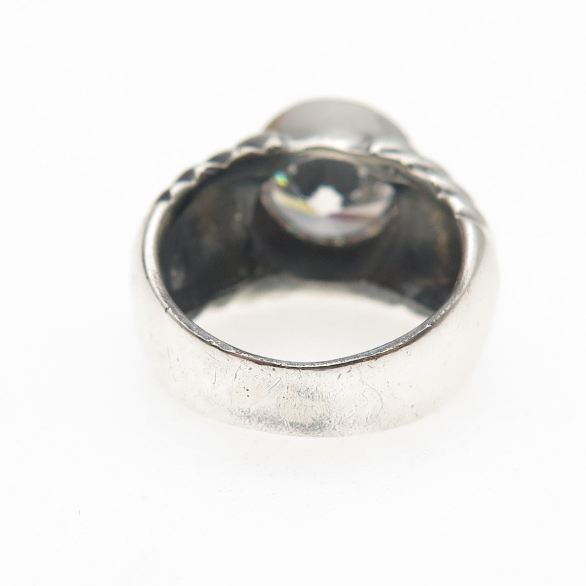 925 Sterling Silver Vintage Round-Cut C Z Modernist Oxidized Ring Size 6