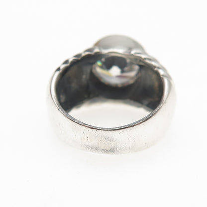 925 Sterling Silver Vintage Round-Cut C Z Modernist Oxidized Ring Size 6