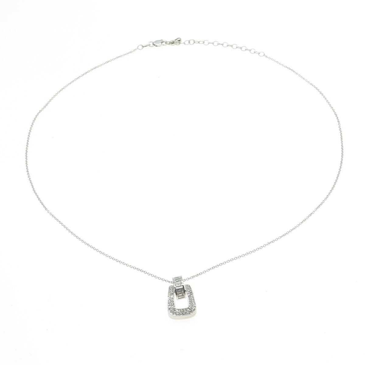 925 Sterling Silver Round-Cut C Z Belt Buckle Cable Chain Necklace 18-20"