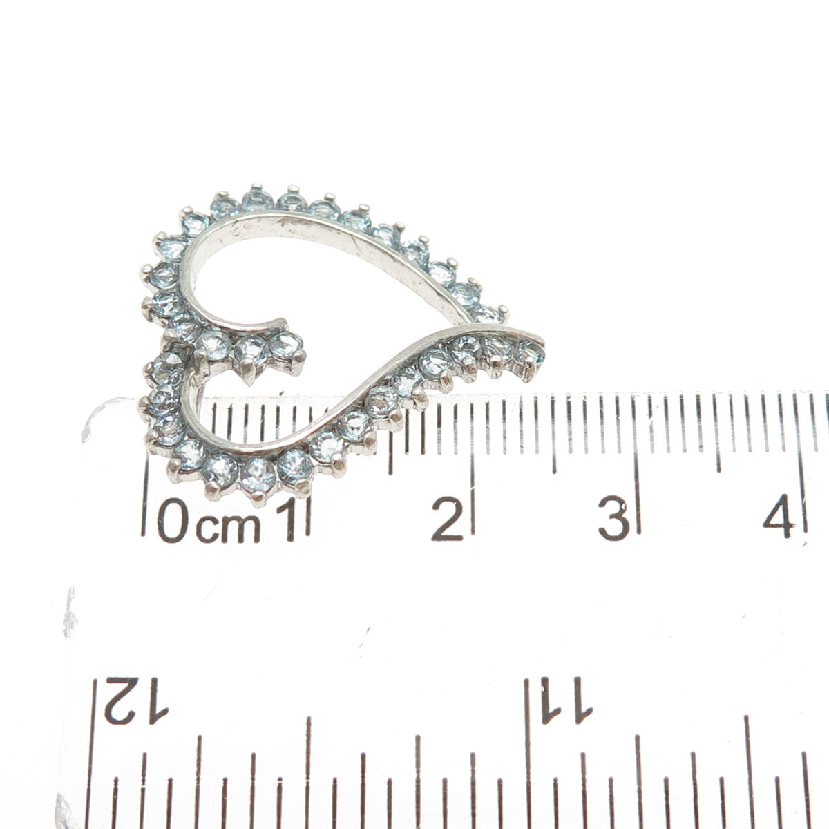 925 Sterling Silver Real Round-Cut Blue Topaz Heart Slide Charm Pendant