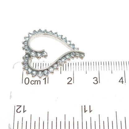 925 Sterling Silver Real Round-Cut Blue Topaz Heart Slide Charm Pendant