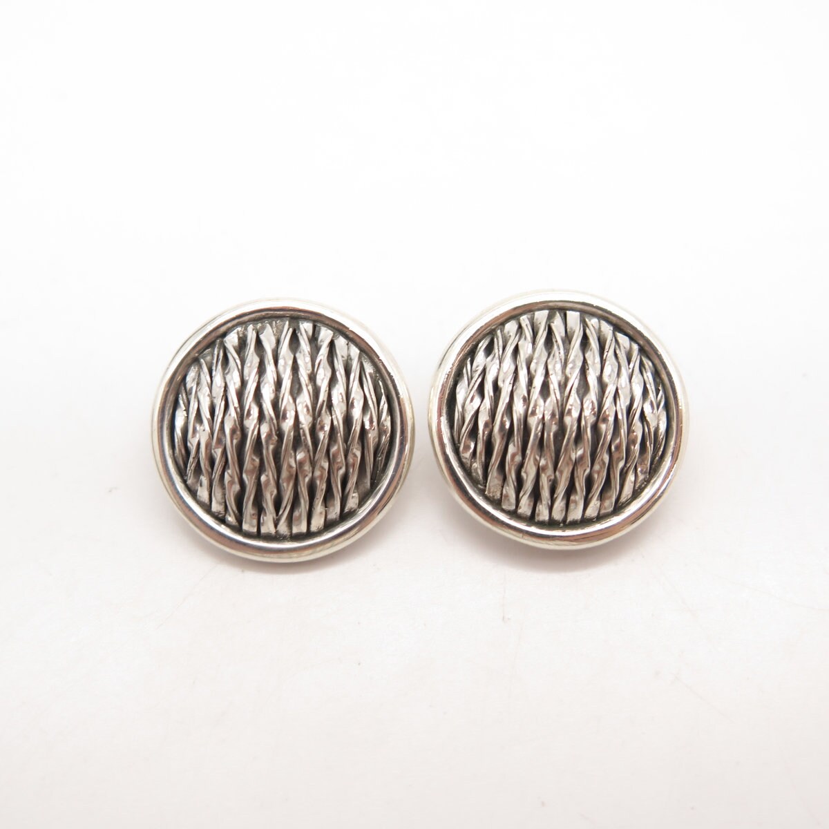 925 Sterling Silver Vintage DW Striped Twisted Round Clip On Earrings