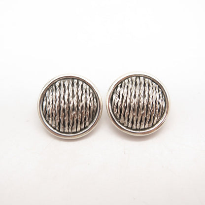 925 Sterling Silver Vintage DW Striped Twisted Round Clip On Earrings