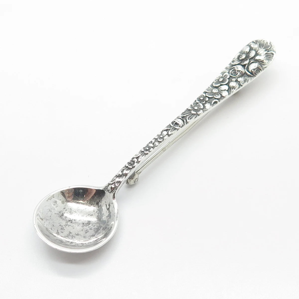 925 Sterling Silver Vintage Floral Spoon Pin Brooch