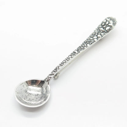 925 Sterling Silver Vintage Floral Spoon Pin Brooch