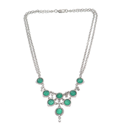 Judith Ripka 925 Sterling Silver Real Green Onyx & C Z Double Chain Necklace 18"