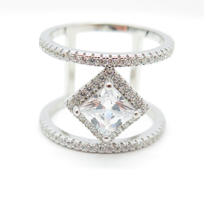 925 Sterling Silver Princess & Round-Cut C Z Modernist Ring Size 8