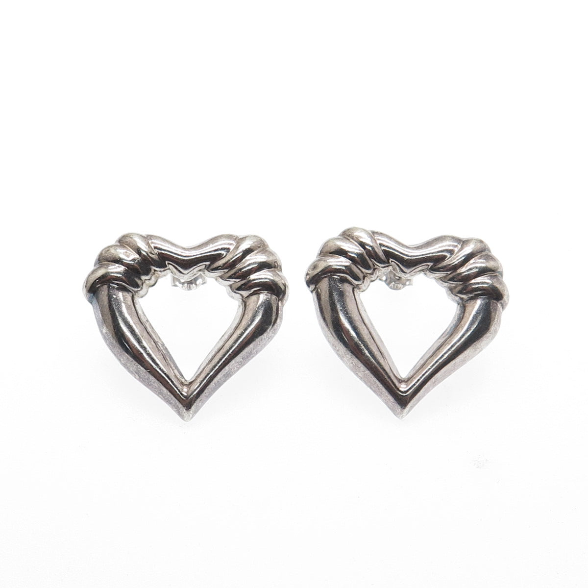 925 Sterling Silver Vintage Modernist Open Heart Earrings