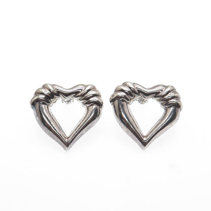 925 Sterling Silver Vintage Modernist Open Heart Earrings