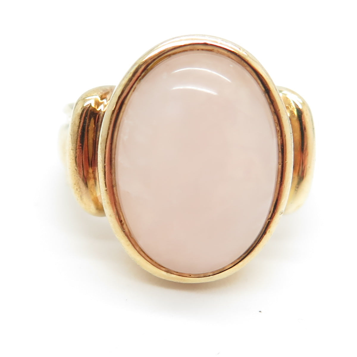 925 Sterling Silver Gold Plated Vintage Real Rose Quartz Ring Size 8.75