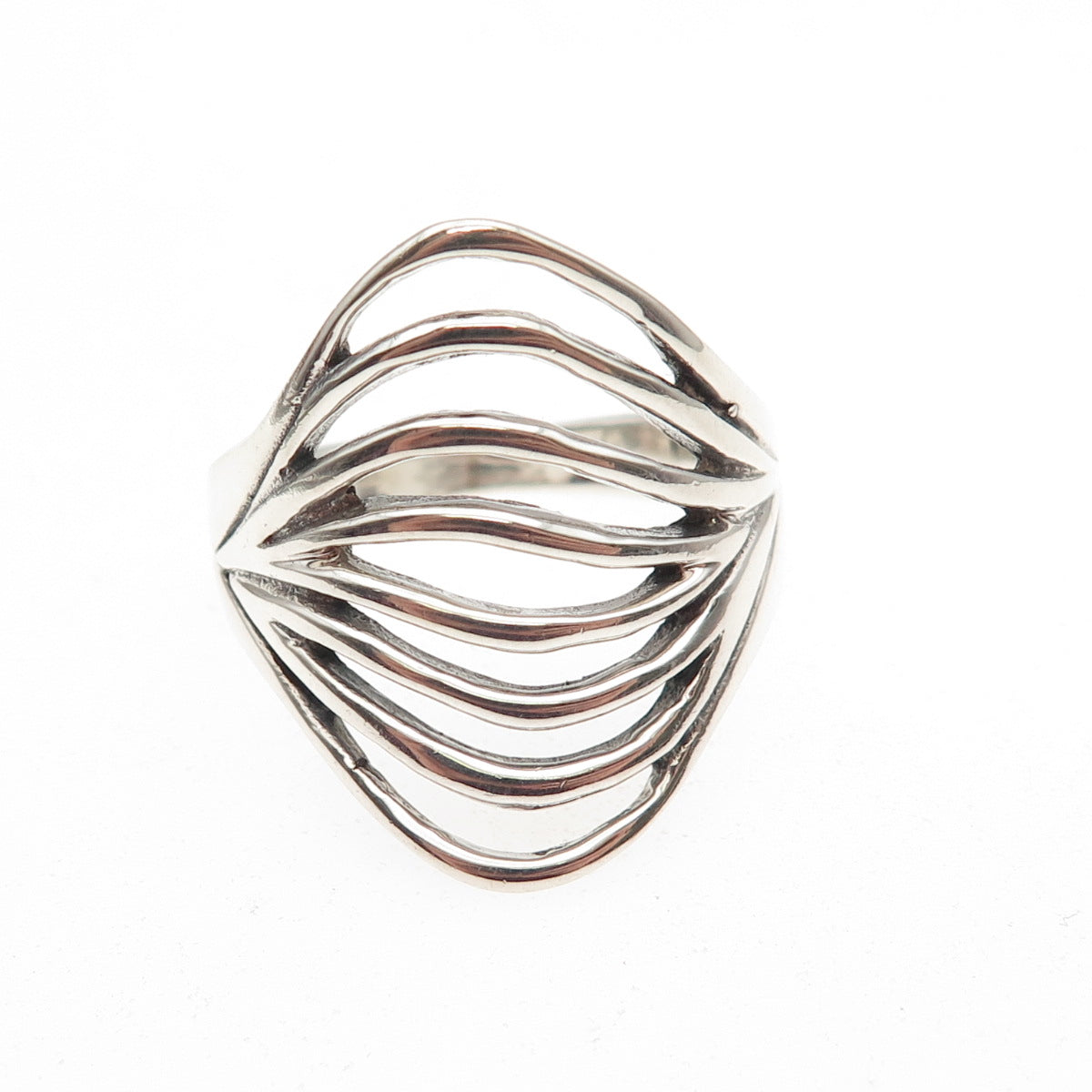 925 Sterling Silver Vintage Modernist Multi-Row Oxidized Ring Size 10
