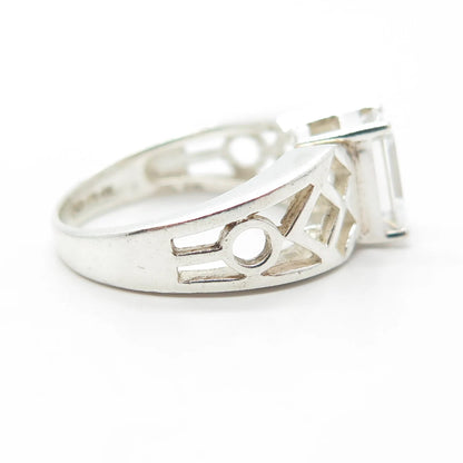 925 Sterling Silver Emerald-Cut Shaped C Z Cage Ring Size 6.25