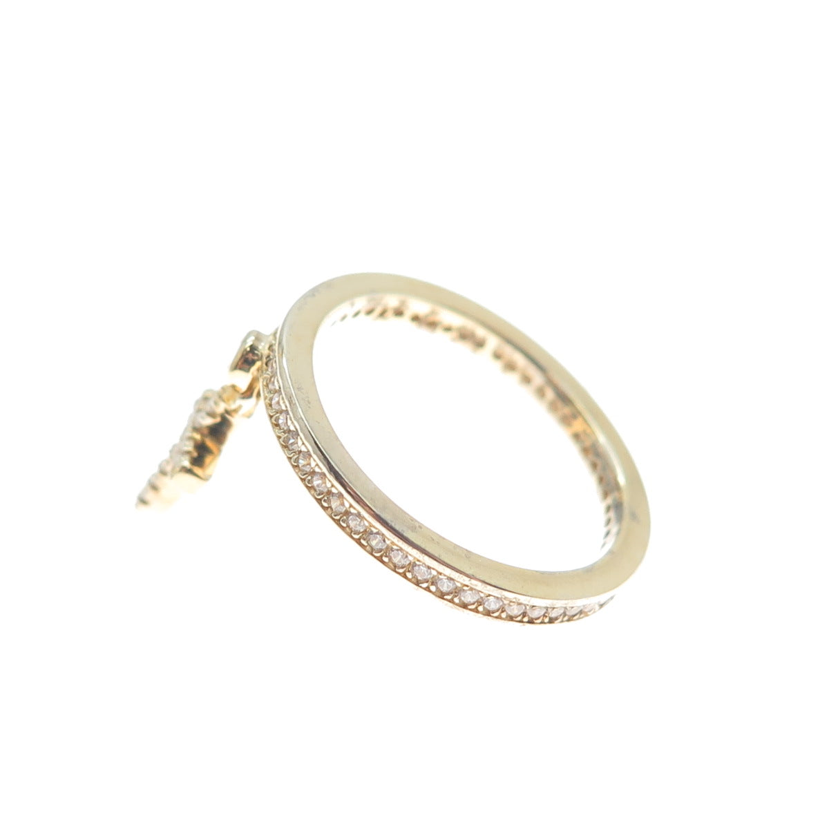 MILOR Sterling Gold Plated Italy Round-Cut C Z Cross Dangle Charm Ring Size 6.25