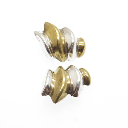 925 Sterling Silver 2-Tone Vintage Mexico Modernist Clip On Earrings
