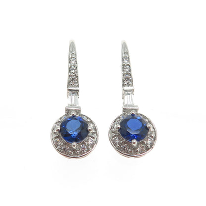 925 Sterling Silver Lab-Created Sapphire & C Z Dangling Earrings