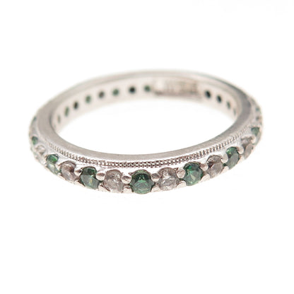 Tacori 925 Sterling Silver Green & White C Z Eternity Band Ring Size 7.25