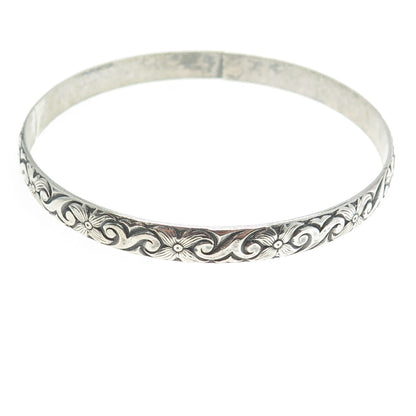 DANECRAFT 925 Sterling Silver Antique Art Deco Floral Bangle Bracelet 8.25"