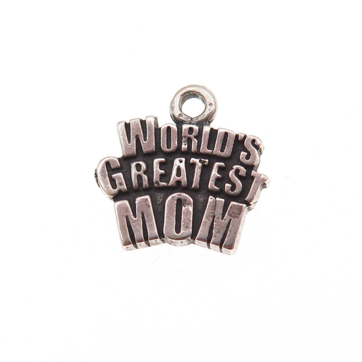 925 Sterling Silver Vintage World's Greatest Mom Oxidized Charm Pendant