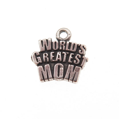 925 Sterling Silver Vintage World's Greatest Mom Oxidized Charm Pendant