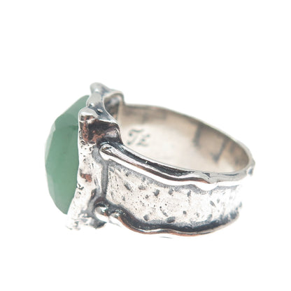TAMIR ZUMAN 925 Sterling Silver Vintage Real Aventurine Modernist Ring Size 8.5