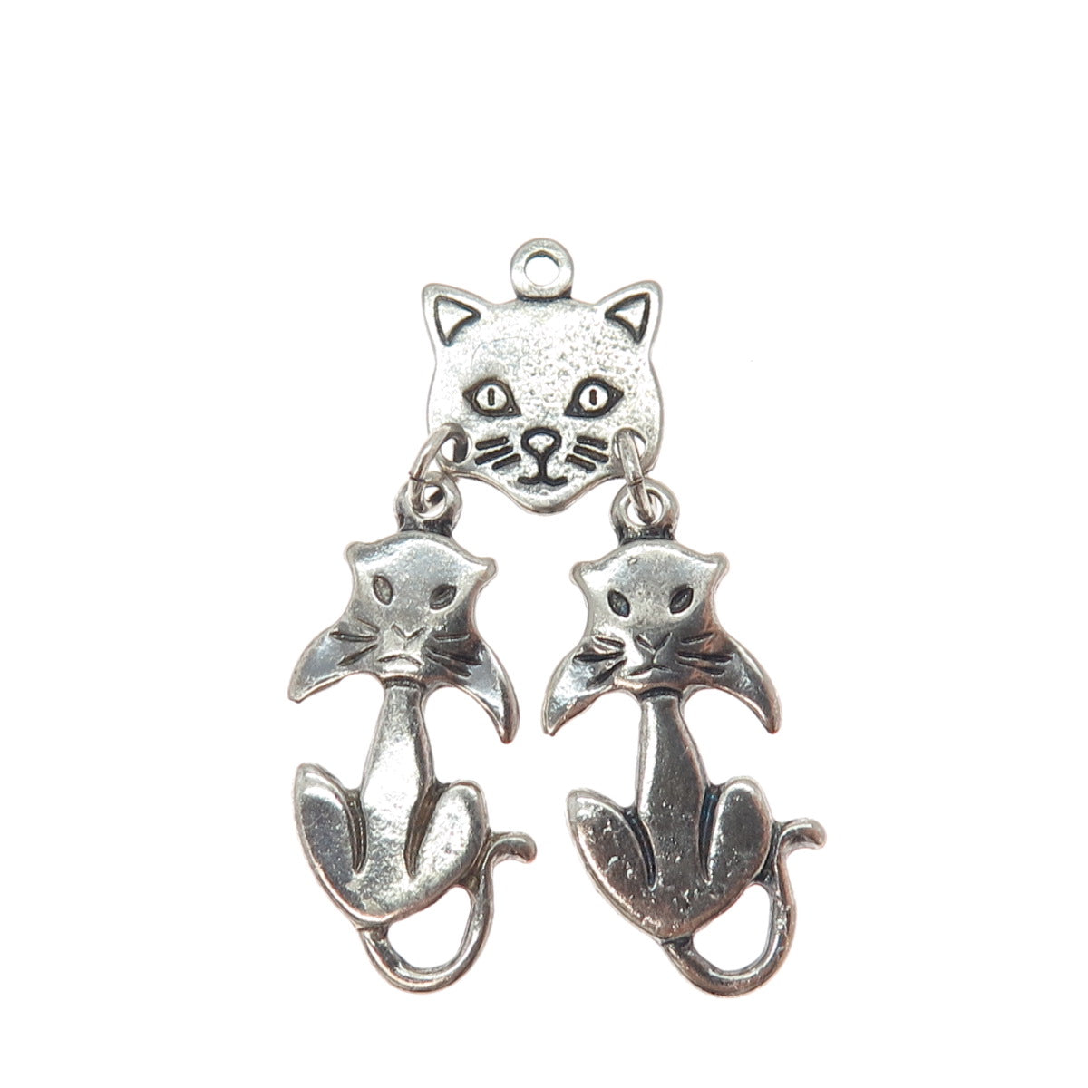 925 Sterling Silver Vintage Cat Cartoon Character Oxidized Charm Pendant
