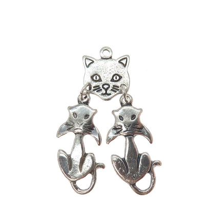 925 Sterling Silver Vintage Cat Cartoon Character Oxidized Charm Pendant