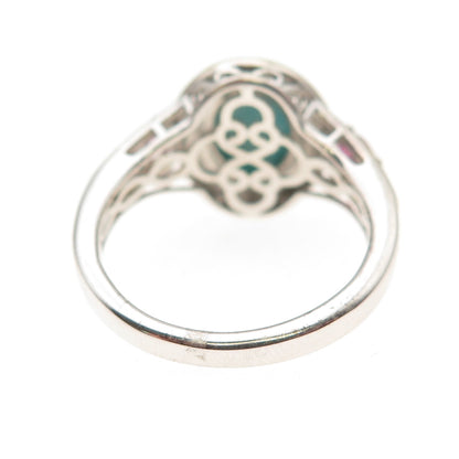 Chuck Clemency 925 Sterling 2-Tone Enamel Real Turquoise Tourmaline Ring Size 8