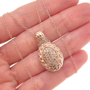925 Sterling Silver Rose Gold Plated Real Diamond Cable Chain Necklace 18"