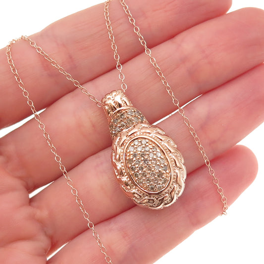 925 Sterling Silver Rose Gold Plated Real Diamond Cable Chain Necklace 18"