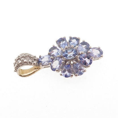 Chuck Clemency 925 Sterling Silver Real Oval & Pear-Cut Tanzanite Charm Pendant