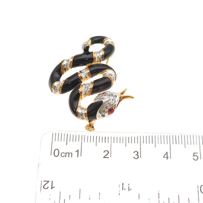 Coppola e Parodi Gold Plated Vintage Enamel & C Z Snake Pin Brooch