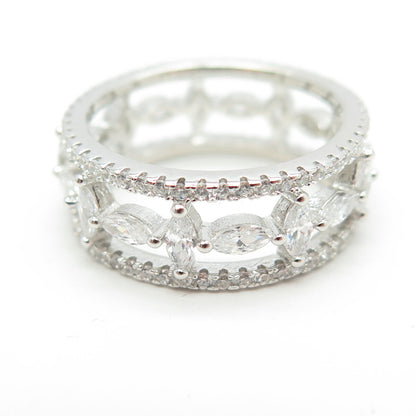925 Sterling Silver Multi-C Z All Around Eternity Band Ring Size 6.25