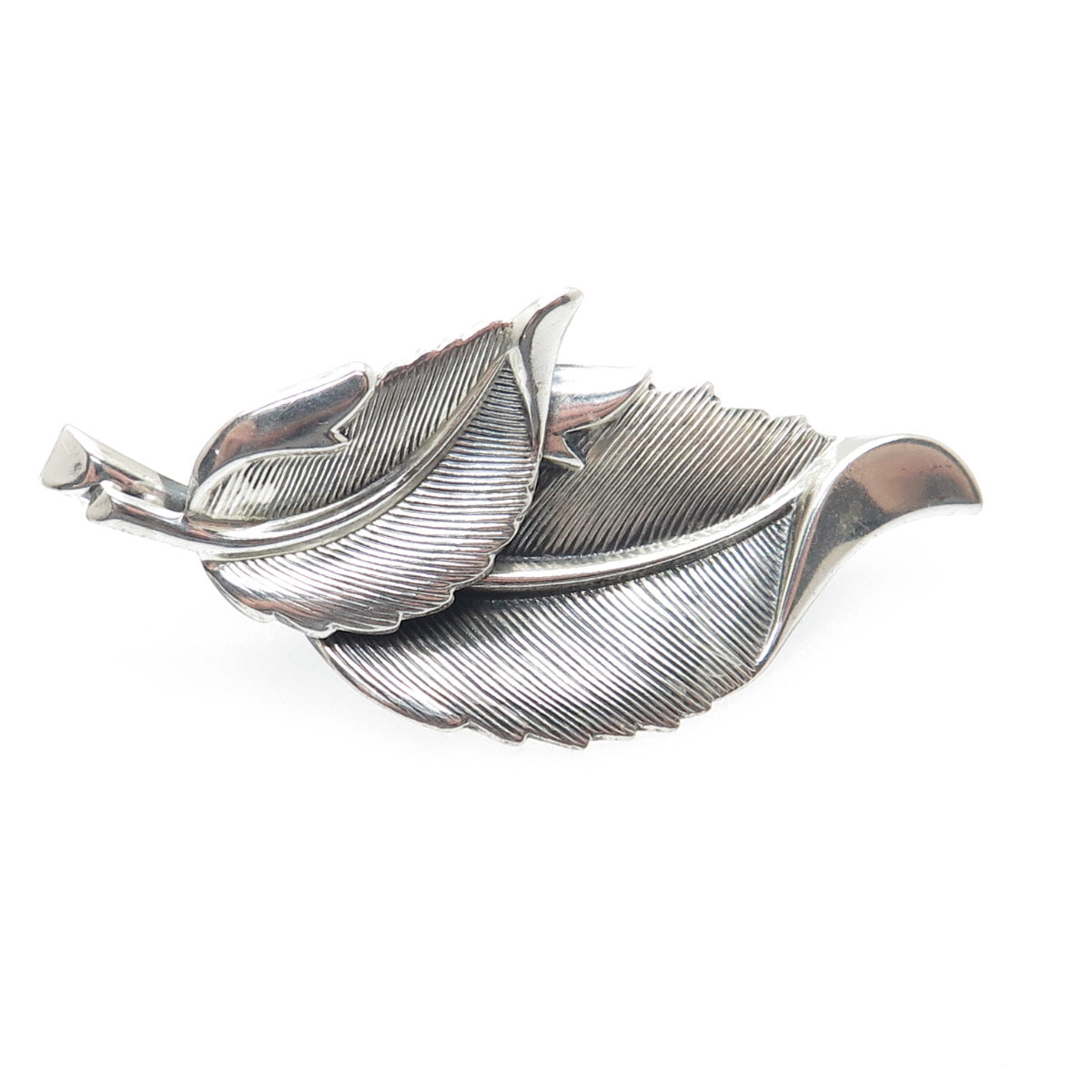 JEWELART 925 Sterling Silver Antique Art Deco Floral Leaf Oxidized Pin Brooch