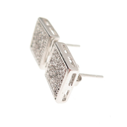 925 Sterling Silver Round-Cut C Z Sparkle Square Stud Earrings
