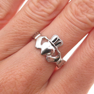 Beau 925 Sterling Silver Vintage Irish Claddagh Oxidized Ring Size 7