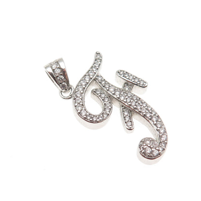 925 Sterling Silver Round-Cut C Z Letter F Initial Charm Pendant