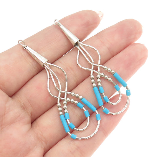 925 Sterling Silver Vintage Southwestern Turquoise Liquid Chain Jacket Earrings