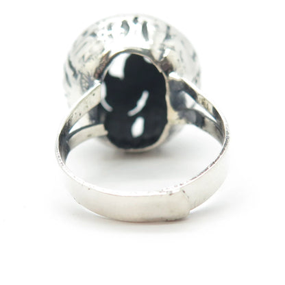 925 Sterling Silver Vintage Tribal Bead Adjustable Ring Size 7.25