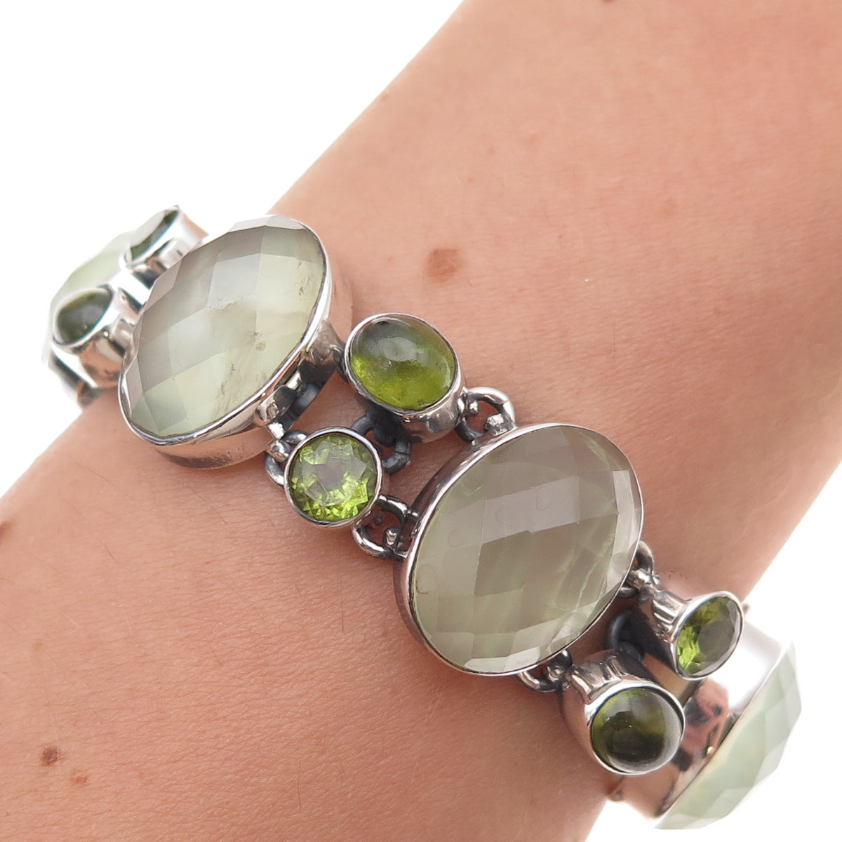 Sajen 925 Sterling Silver Vintage Real Green Amethyst & Peridot Bracelet 7-8"