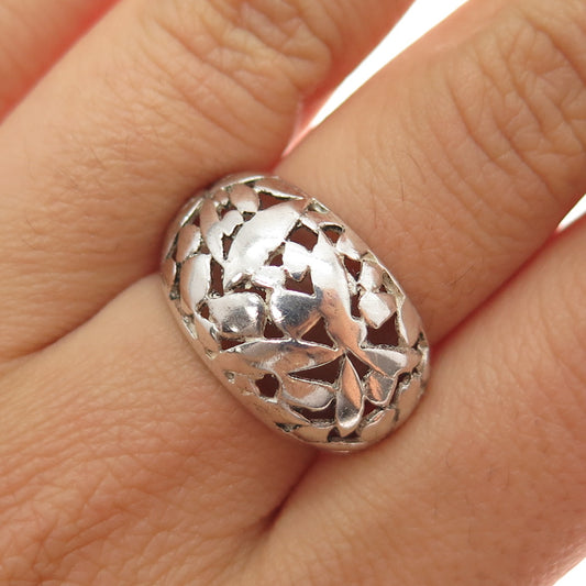 925 Sterling Silver Vintage Modernist Floral Dome Ring Size 6.5