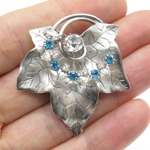 CARL ART 925 Sterling Silver Antique Art Deco Rhinestone Maple Leaf Pin Pendant