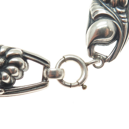 925 Sterling Silver Antique Art Deco Flower Panel Link Oxidized Bracelet 7.75"