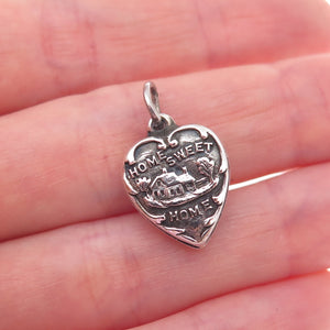 925 Sterling Silver Antique Art Deco Sweet Home Chatelaine Heart Charm Pendant
