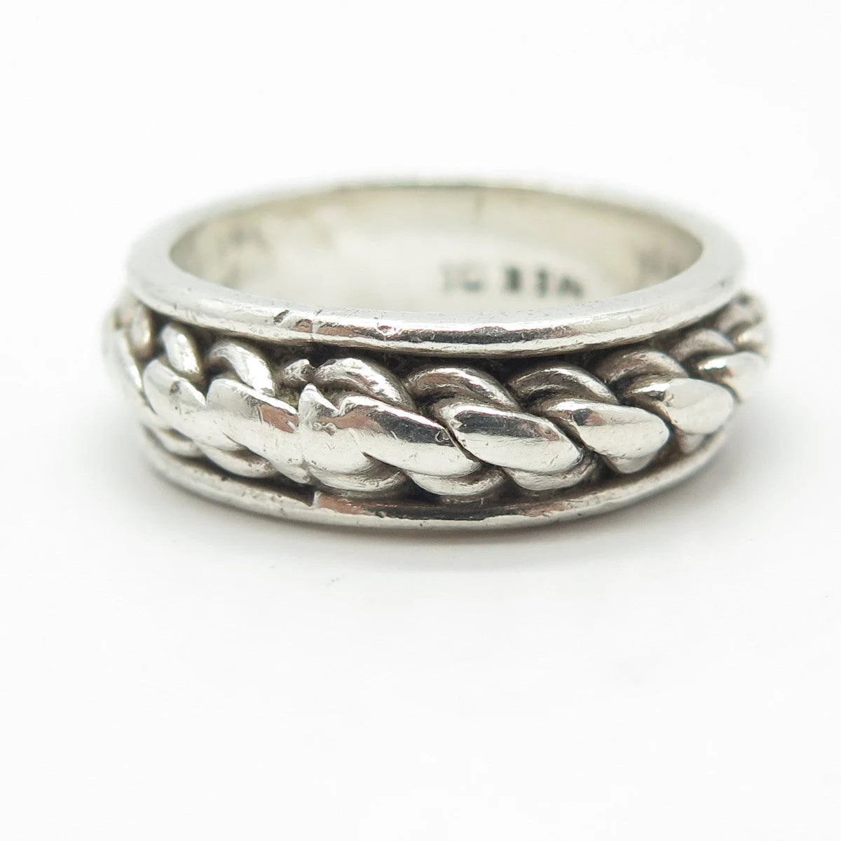 925 Sterling Silver Vintage Mexico Woven Band Ring Size 10.25