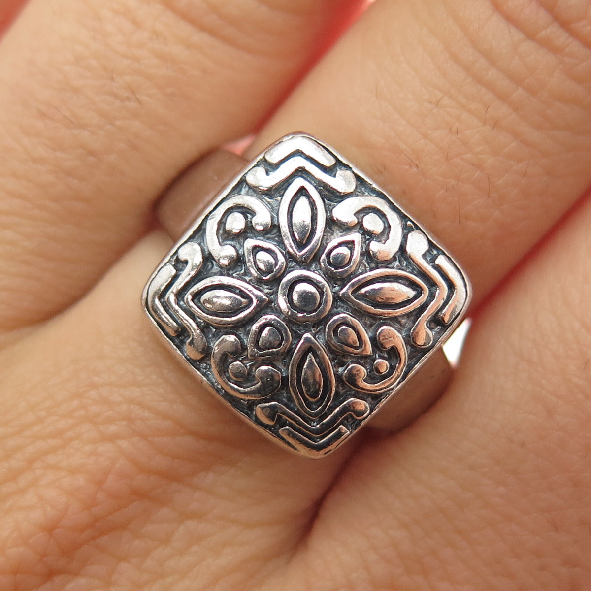 CHAPAL ZENRAY 925 Sterling Silver Vintage Flower Oxidized Ring Size 9.25