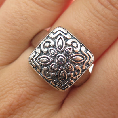 CHAPAL ZENRAY 925 Sterling Silver Vintage Flower Oxidized Ring Size 9.25