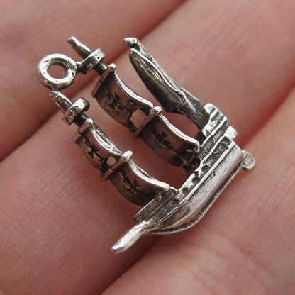 925 Sterling Silver Vintage Sailing Ship Minimalist 3D Charm Pendant
