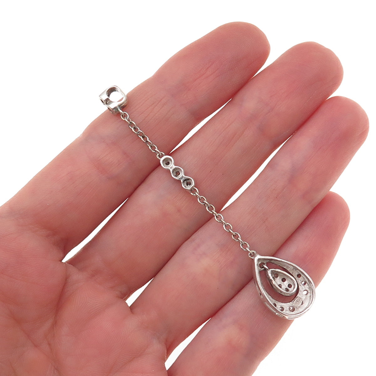 925 Sterling Silver Vintage C Z Drop Chain Dangle Charm Pendant
