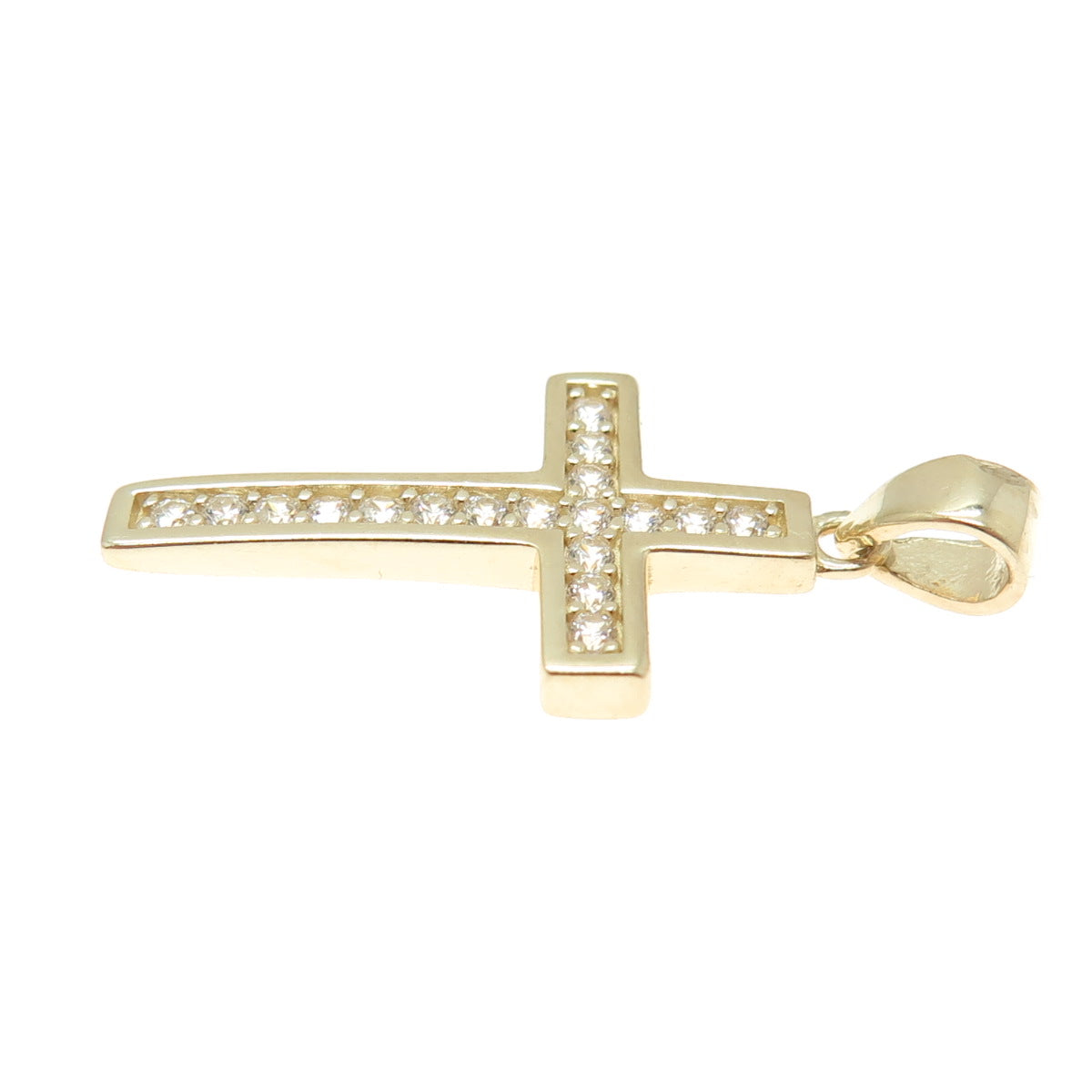 14K Yellow Gold Round-Cut C Z Cross Religious Charm Pendant