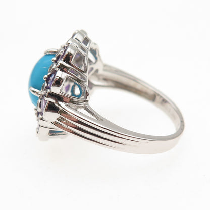 Chuck Clemency Sterling Silver Real Turquoise Amethyst & White Topaz Ring Size 8
